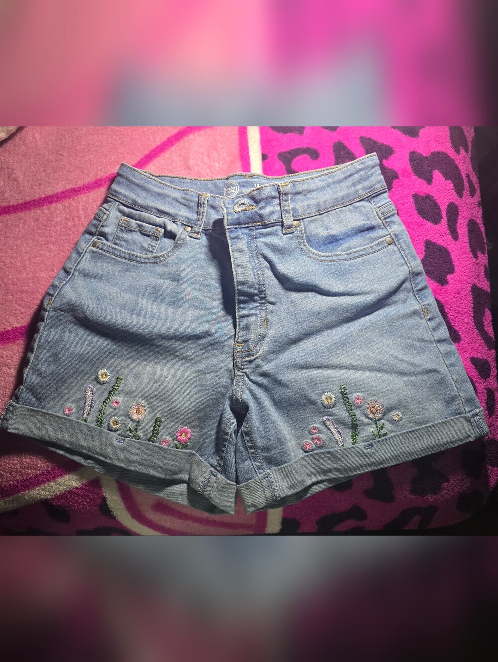 Light Blue Embroidered Denim Shorts - Kids